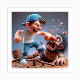 Boy Fighting A Monster Art Print