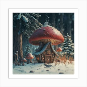 Red mushroom shaped like a hut 1 Art Print
