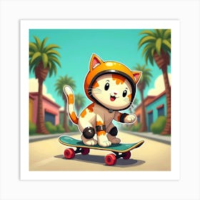 Cute Cat On A Skateboard Art Print