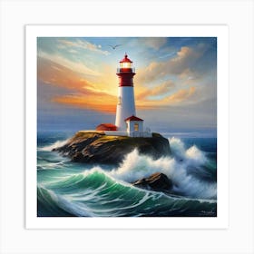 Lighthouse At Sunset 15 Art Print