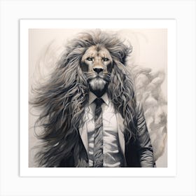 Lion In Business Suit Art Print