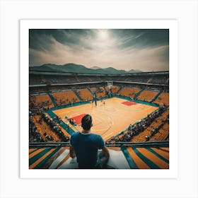 Man Watching Basketball Game Art Print