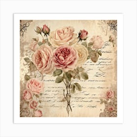 Bouquet Of Vintage Roses Illustration For Romantic Invitation Cards And Love Letters Detailed Sepi (7) Art Print