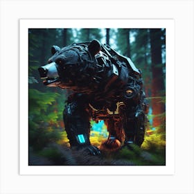 Robot Bear In The Forest 1 Art Print