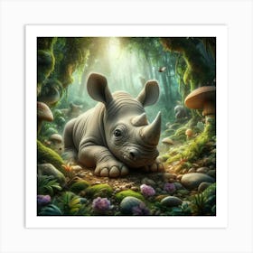 Rhino Baby In The Forest Art Print