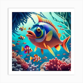 Under The Sea Beautiful Color Fish Swimming Betw Art Print