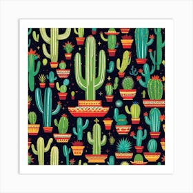 Mexican Cactus Pattern 28 Art Print