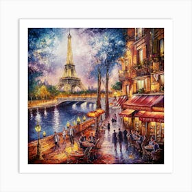 Parisian Splendor A Vibrant Portrait Of The Eiffel Tower And Romantic City Life (1) Art Print