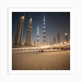 Dubai Skyline At Night Art Print