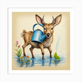 Deer Watering 2 Art Print