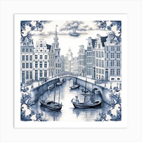 Amsterdam Canal Delft Tile Illustration 2 Art Print