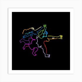 Two Women Running In Colors Square Art Print
