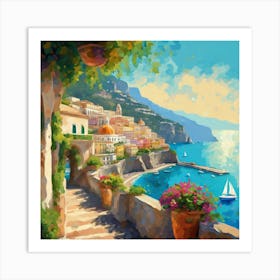 Amalfi Coast Impressions Sunny Day In Vibrant Oil (4) Art Print