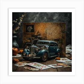 Vintage Car And Cards Art Print