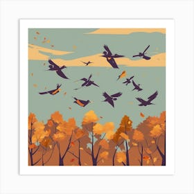 Autumn Birds Flying In The Sky Art Print