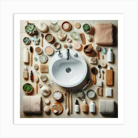 Bathroom Full Of Beauty Products Art Print