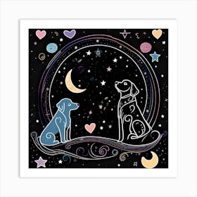 Two Dogs On The Moon whimsical minimalistic Art Print