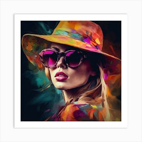 Woman In Hat And Sunglasses 1 Art Print