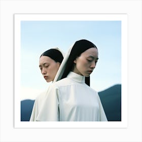 Two sisters dressed in white. 2023 Art Print