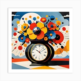 Clock With Flowers 1 Art Print