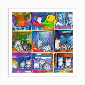Cats In Boxes Art Print