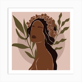 Woman With Leaves On Her Head - Adorned Art Print Art Print