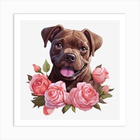 Dog With Roses 8 Art Print