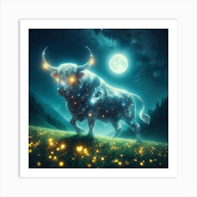 Bull In The Moonlight 17 Art Print