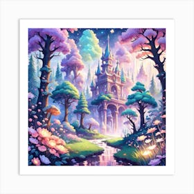 A Fantasy Forest With Twinkling Stars In Pastel Tone Square Composition 155 Art Print