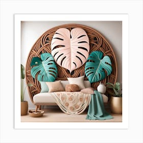 Tropical Living Room Bohemian Botanical Monstera 2 Art Print