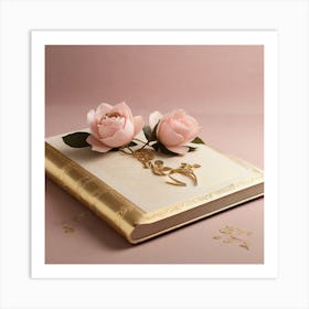 Default Minimalistic Romance Theme Pink Background Gold Engrav 0 Art Print