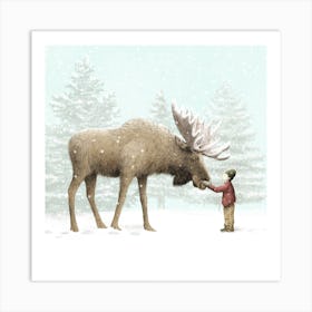 Winter Moose Square Art Print
