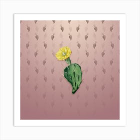 Vintage One Spined Opuntia Flower Botanical on Dusty Pink Pattern n.0440 Art Print