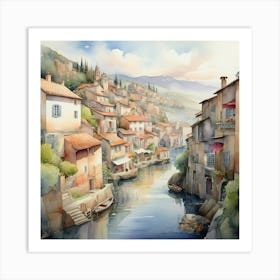 Watercolour Of A Village Art Print