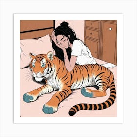 Tiger And Girl Art Print