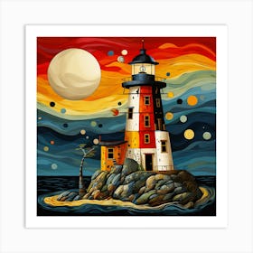 Lighthouse At Night 4 Art Print