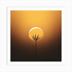 Silhouette Of A Plant At Sunset Art Print