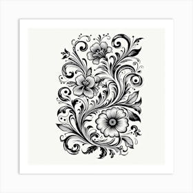 Black And White Floral Design 1 Art Print