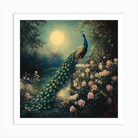 Peacock In The Moonlight 7 Art Print