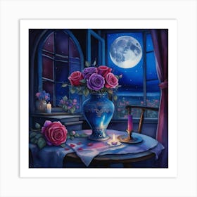 Moonlight Roses Art Print