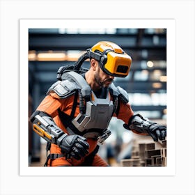 Man Wearing A Virtual Reality Helmet Art Print