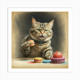 Cat With Cupcakes 1 Art Print