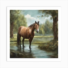 Horse In The Stream Art Print