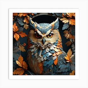 Owl In Autumn Leaves Art Print