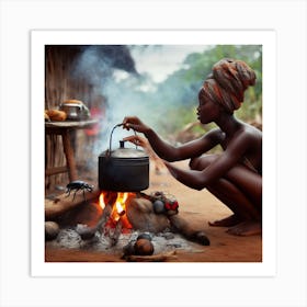 African Woman Cooking 1 Art Print