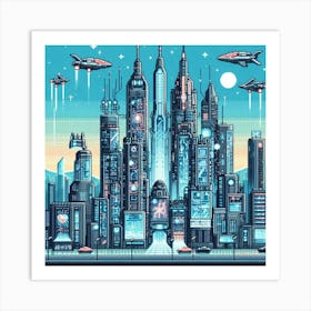 8-bit cybernetic city 3 Art Print