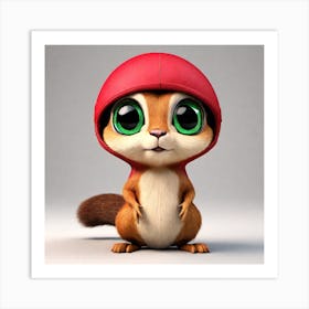 Squirrel In Red Hat Art Print