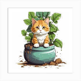 Cat In A Pot, wall art, painting design 1 Art Print