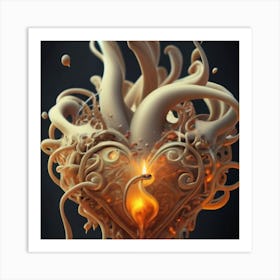 A Golden Heart Made Of Candle Smoke Art Print