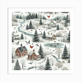 Winter Village, Lakes And Rivers Art Print